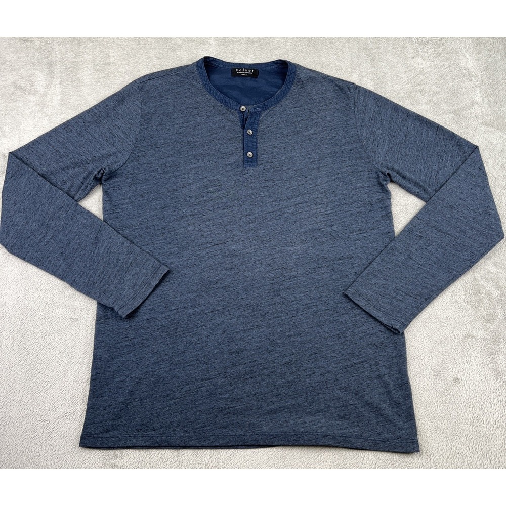 Velvet by Graham & Spencer Gabe Long Sleeve Henley Navy Blue Shirt Men's‎ Medium